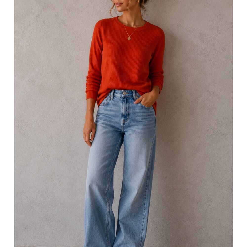 Pilcro Anthropologie Orange Ribbed Knit Crew Neck Sweater Womens XL Fall Casual